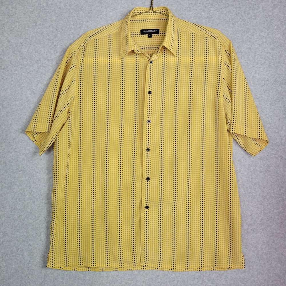 Bassiri Limited Collection Mens Large Yellow Geometric Stripe Short Sleeve Shirt
